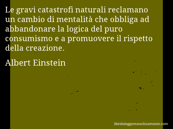 Aforisma di Albert Einstein : Le gravi catastrofi naturali reclamano un cambio di mentalità che obbliga ad abbandonare la logica del puro consumismo e a promuovere il rispetto della creazione.