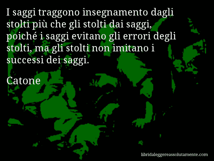 Aforisma di Catone : I saggi traggono insegnamento dagli stolti più che gli stolti dai saggi, poiché i saggi evitano gli errori degli stolti, ma gli stolti non imitano i successi dei saggi.