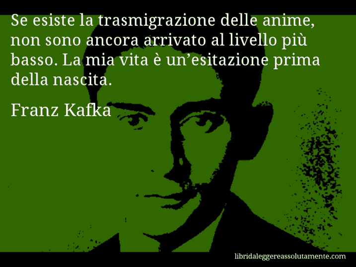 Aforisma di Franz Kafka : Se esiste la trasmigrazione delle anime, non sono ancora arrivato al livello più basso. La mia vita è un’esitazione prima della nascita.
