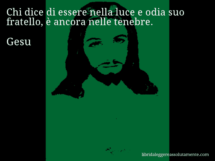 Aforisma di Gesu : Chi dice di essere nella luce e odia suo fratello, è ancora nelle tenebre.