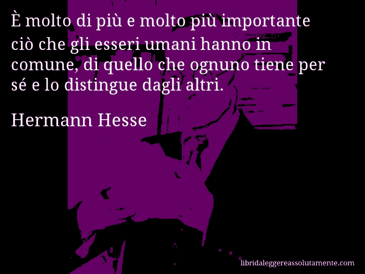 Aforisma di Hermann Hesse : È molto di più e molto più importante ciò che gli esseri umani hanno in comune, di quello che ognuno tiene per sé e lo distingue dagli altri.