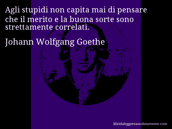 Aforisma di Johann Wolfgang Goethe : Agli stupidi non capita mai di pensare che il merito e la buona sorte sono strettamente correlati.