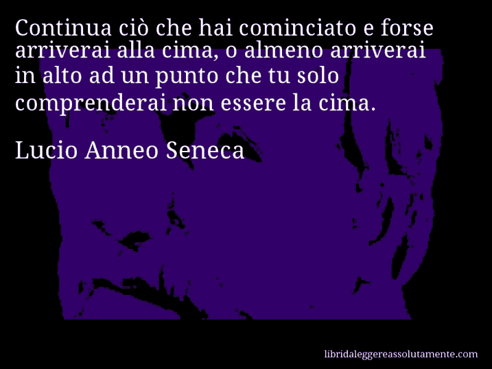 Aforisma di Lucio Anneo Seneca : Continua ciò che hai cominciato e forse arriverai alla cima, o almeno arriverai in alto ad un punto che tu solo comprenderai non essere la cima.