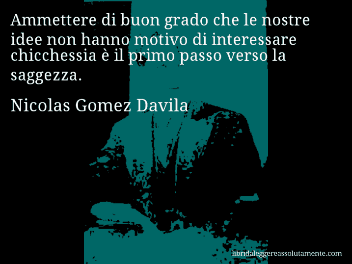 Aforisma di Nicolas Gomez Davila : Ammettere di buon grado che le nostre idee non hanno motivo di interessare chicchessia è il primo passo verso la saggezza.