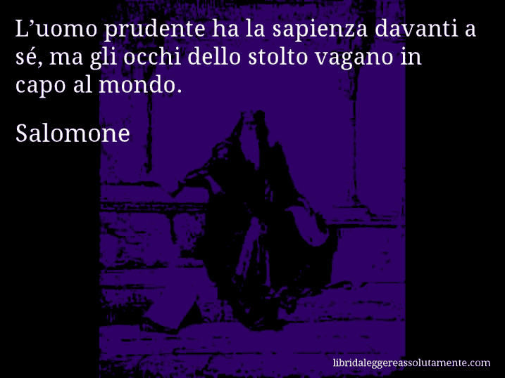 Aforisma di Salomone : L’uomo prudente ha la sapienza davanti a sé, ma gli occhi dello stolto vagano in capo al mondo.